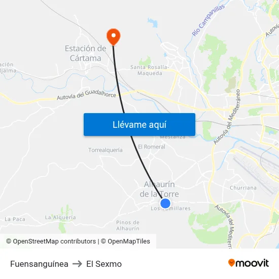Fuensanguínea to El Sexmo map