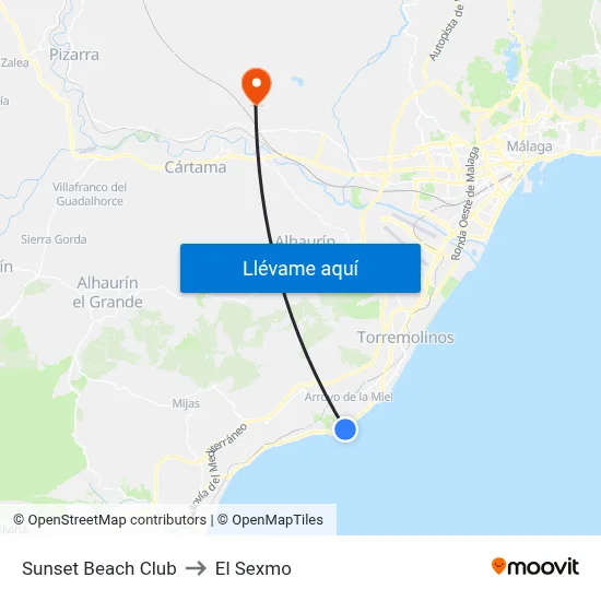 Sunset Beach Club to El Sexmo map