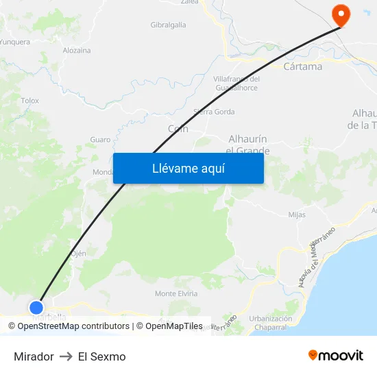 Mirador to El Sexmo map