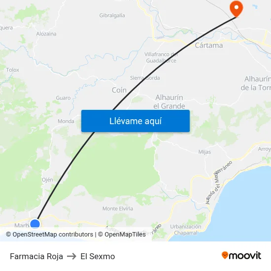 Farmacia Roja to El Sexmo map
