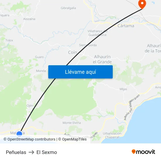 Peñuelas to El Sexmo map