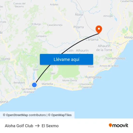 Aloha Golf Club to El Sexmo map