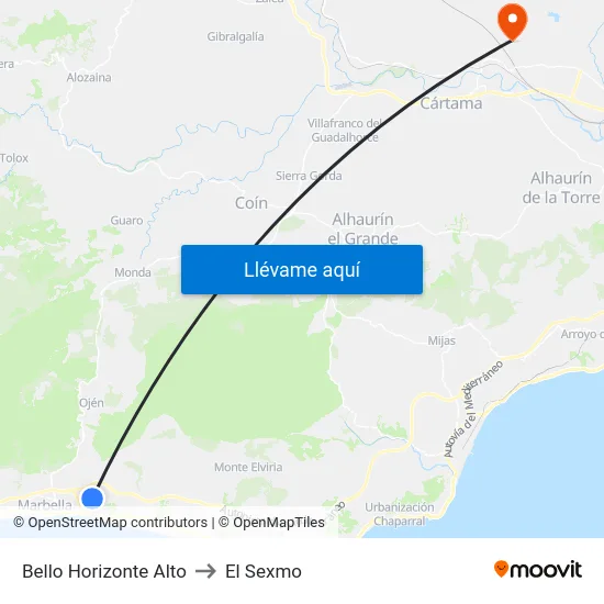 Bello Horizonte Alto to El Sexmo map