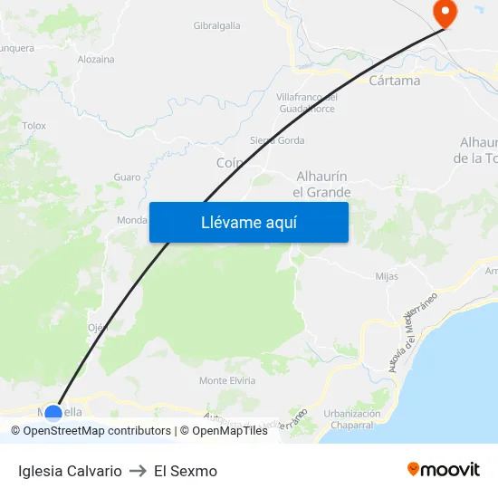 Iglesia Calvario to El Sexmo map