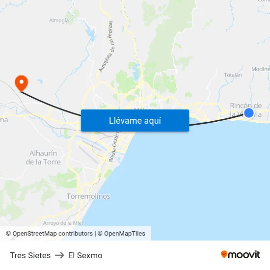 Tres Sietes to El Sexmo map