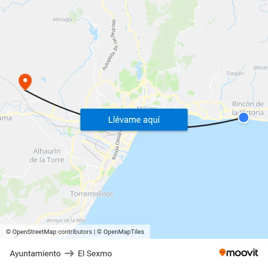 Ayuntamiento to El Sexmo map