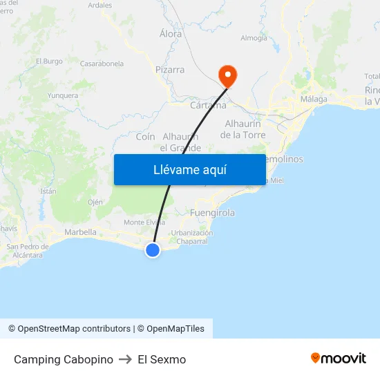 Camping Cabopino to El Sexmo map