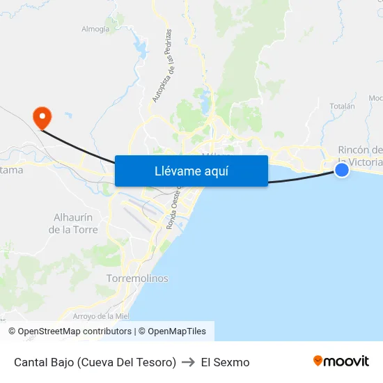Cantal Bajo (Cueva Del Tesoro) to El Sexmo map