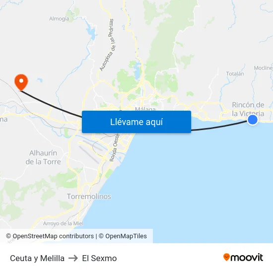 Ceuta y Melilla to El Sexmo map
