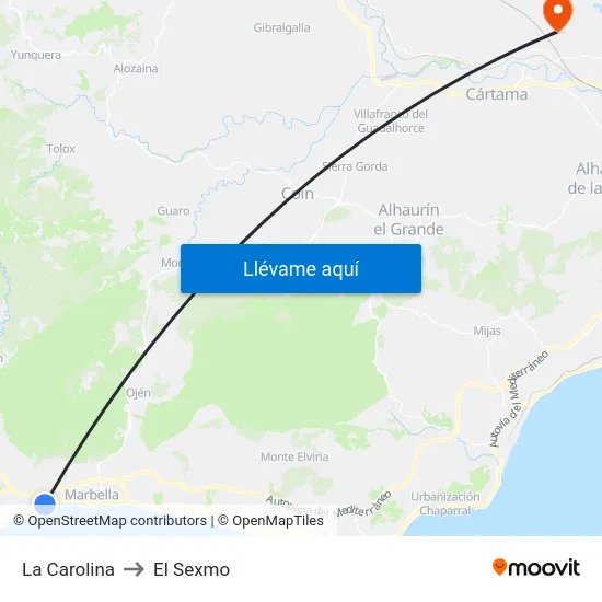 La Carolina to El Sexmo map