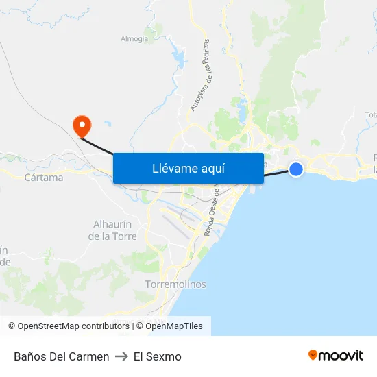 Baños Del Carmen to El Sexmo map