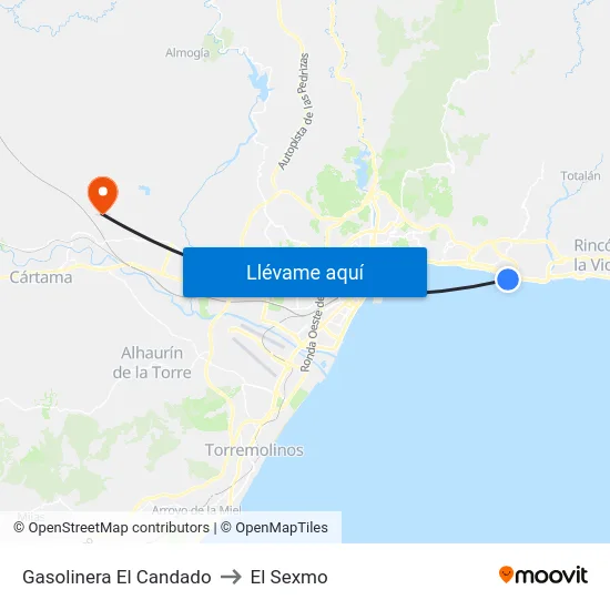 Gasolinera El Candado to El Sexmo map