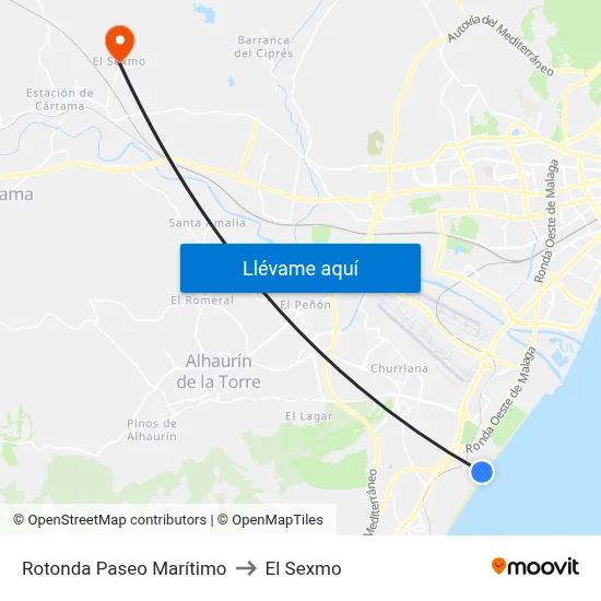 Rotonda Paseo Marítimo to El Sexmo map