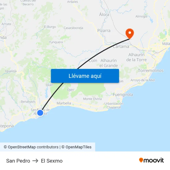 San Pedro to El Sexmo map