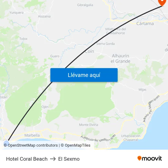 Hotel Coral Beach to El Sexmo map