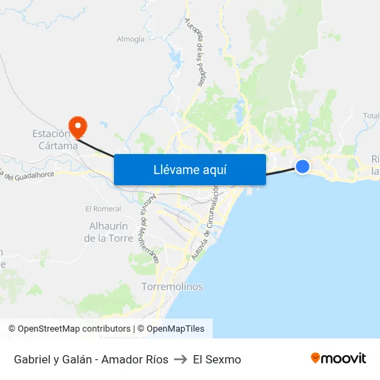 Gabriel y Galán - Amador Ríos to El Sexmo map