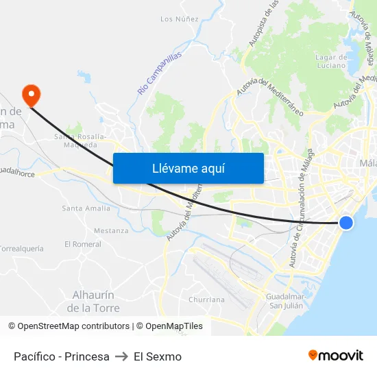 Pacífico - Princesa to El Sexmo map