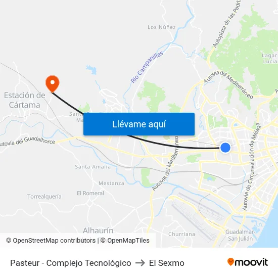 Pasteur - Complejo Tecnológico to El Sexmo map