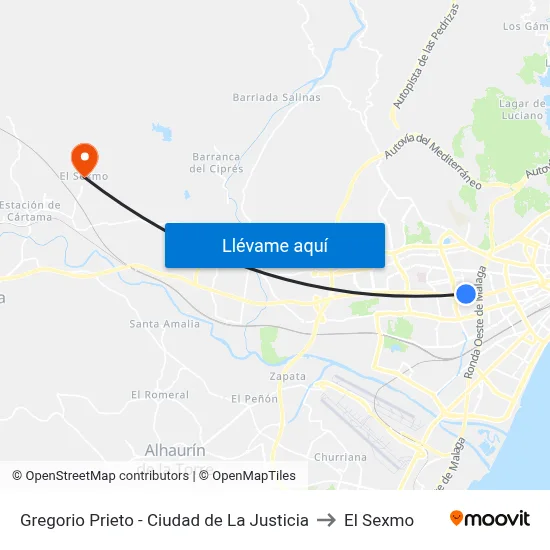 Gregorio Prieto - Ciudad de La Justicia to El Sexmo map
