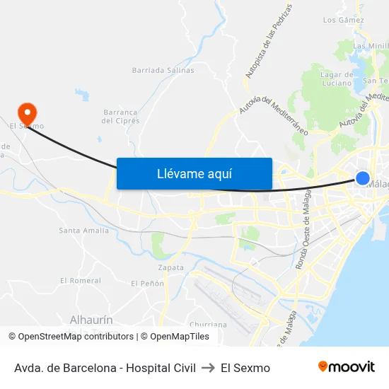 Avda. de Barcelona - Hospital Civil to El Sexmo map