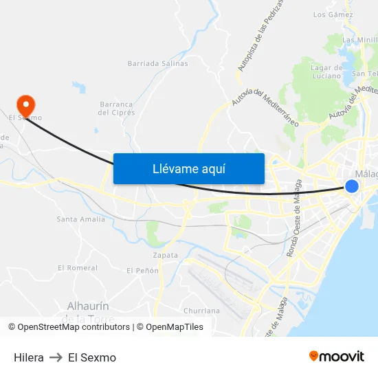 Hilera to El Sexmo map