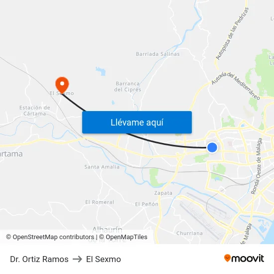 Dr. Ortiz Ramos to El Sexmo map