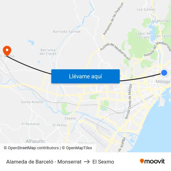 Alameda de Barceló - Monserrat to El Sexmo map