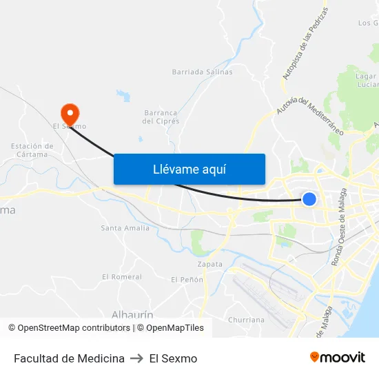 Facultad de Medicina to El Sexmo map