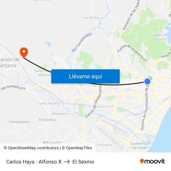 Carlos Haya - Alfonso X to El Sexmo map