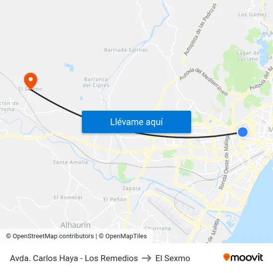 Avda. Carlos Haya - Los Remedios to El Sexmo map