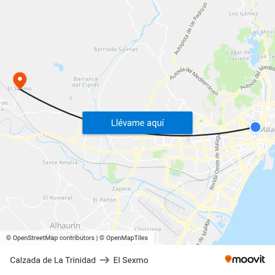 Calzada de La Trinidad to El Sexmo map