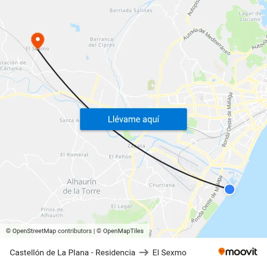 Castellón de La Plana - Residencia to El Sexmo map