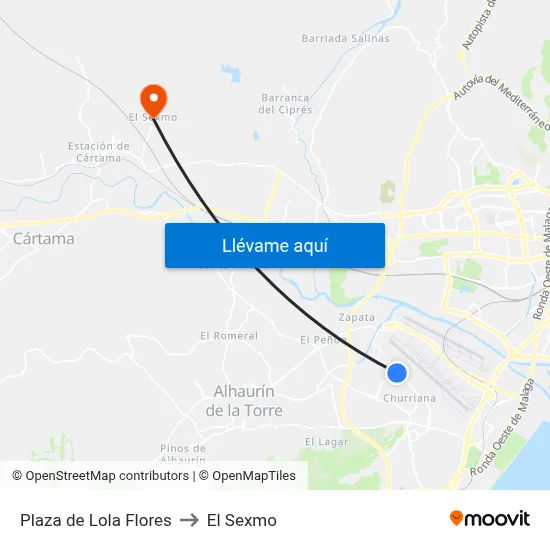 Plaza de Lola Flores to El Sexmo map