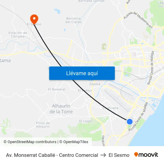 Av. Monserrat Caballé - Centro Comercial to El Sexmo map
