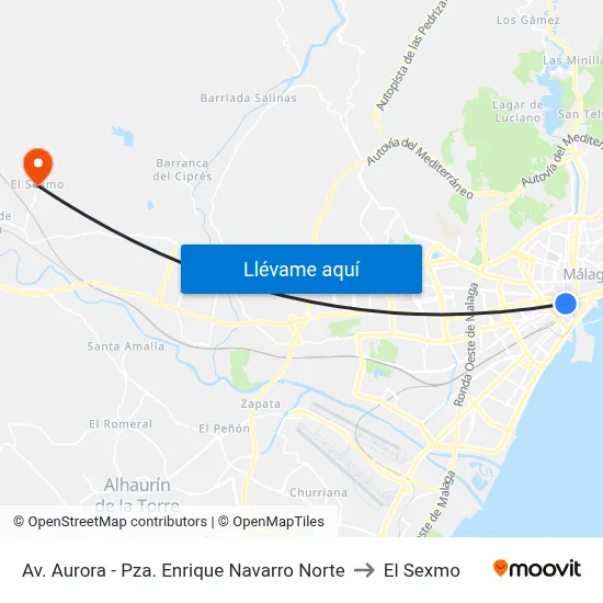 Av. Aurora - Pza. Enrique Navarro Norte to El Sexmo map
