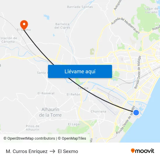 M. Curros Enríquez to El Sexmo map