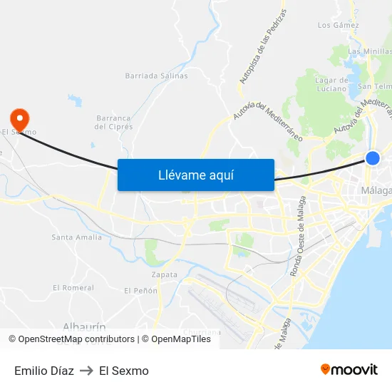 Emilio Díaz to El Sexmo map