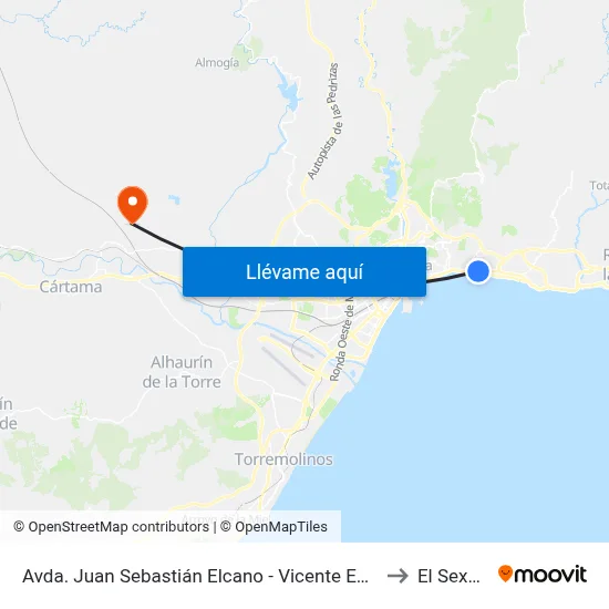Avda. Juan Sebastián Elcano - Vicente Espinel to El Sexmo map