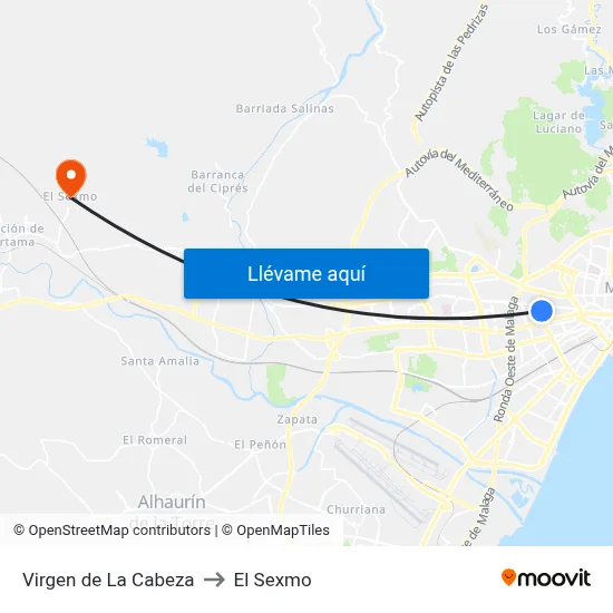 Virgen de La Cabeza to El Sexmo map