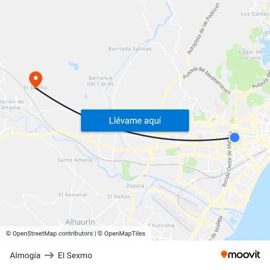 Almogía to El Sexmo map