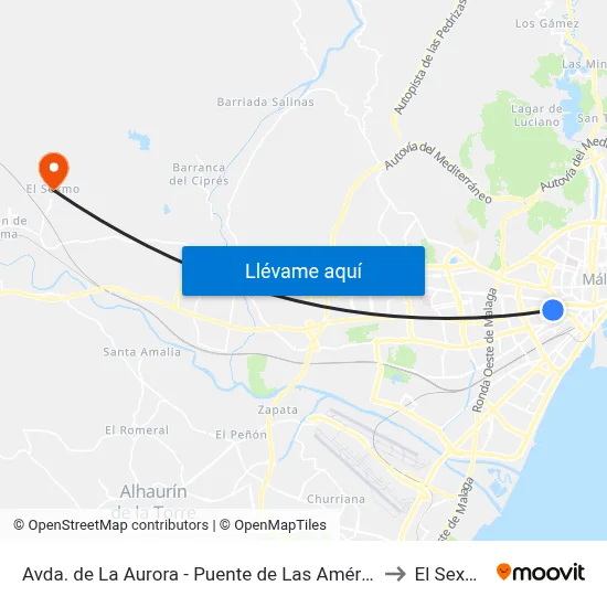 Avda. de La Aurora - Puente de Las Américas to El Sexmo map