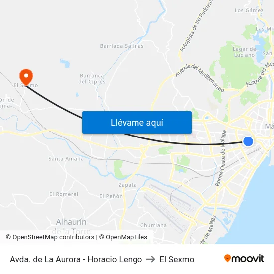 Avda. de La Aurora - Horacio Lengo to El Sexmo map