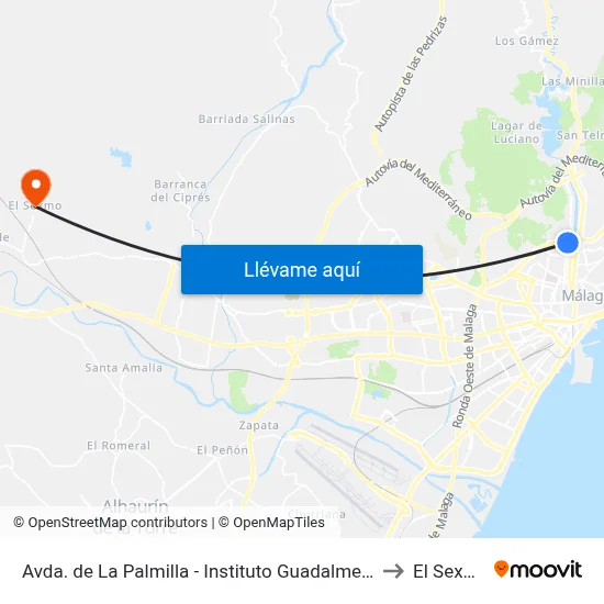 Avda. de La Palmilla - Instituto Guadalmedina to El Sexmo map