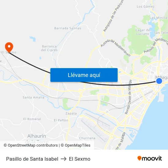 Pasillo de Santa Isabel to El Sexmo map