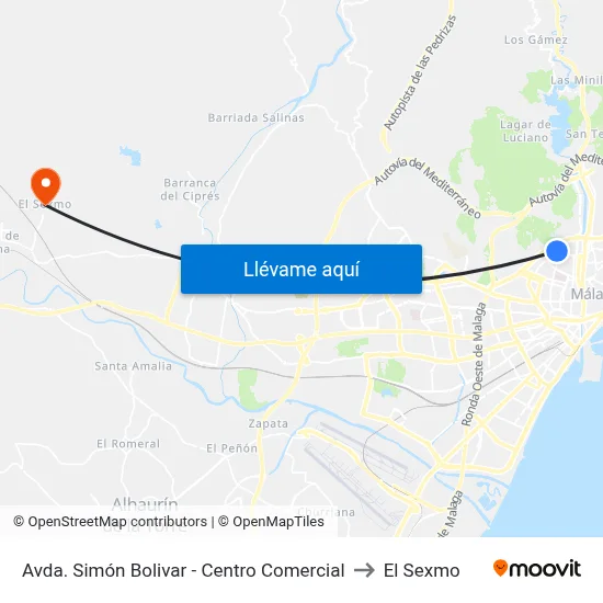 Avda. Simón Bolivar - Centro Comercial to El Sexmo map