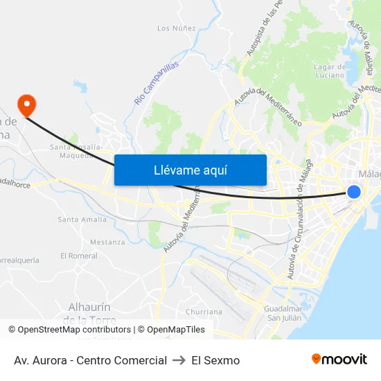 Av. Aurora - Centro Comercial to El Sexmo map