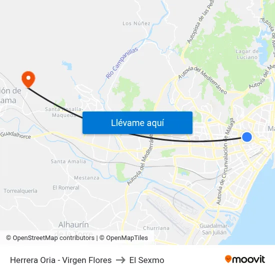 Herrera Oria - Virgen Flores to El Sexmo map