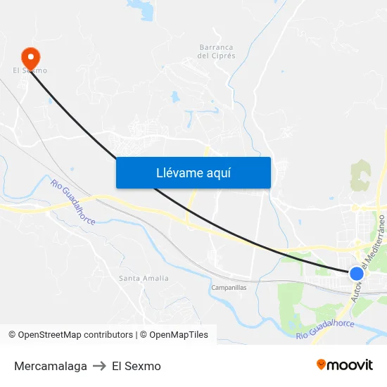 Mercamalaga to El Sexmo map