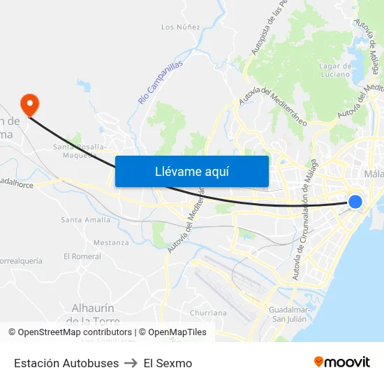 Estación Autobuses to El Sexmo map