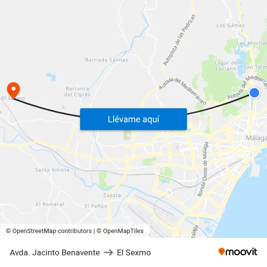 Avda. Jacinto Benavente to El Sexmo map